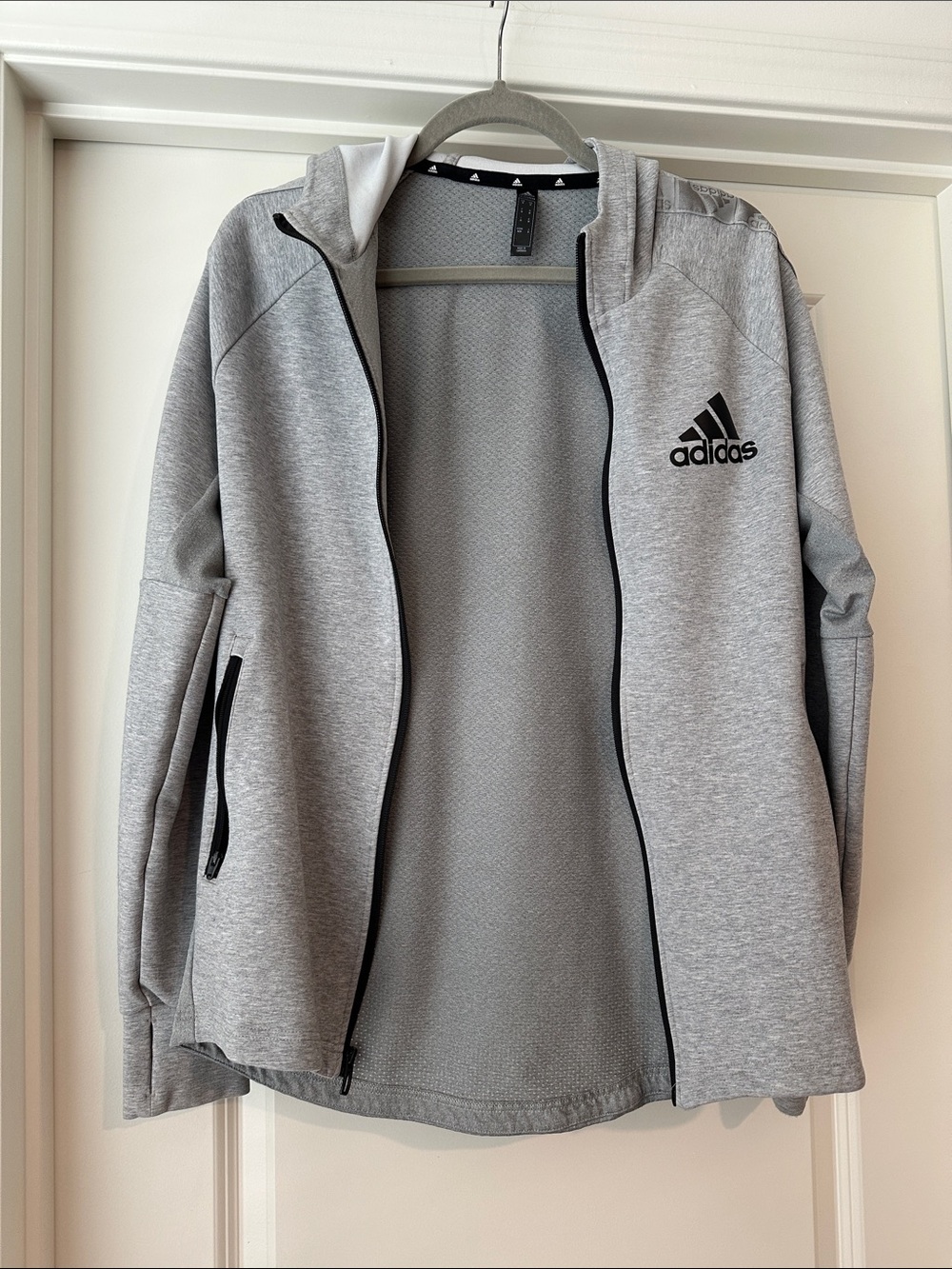 adidas Light Gray Full-Zip Performance Hoodie Jacket